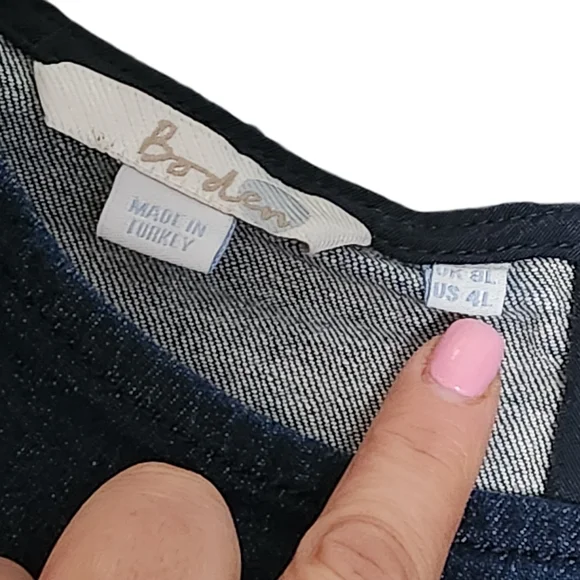 BODEN Rhea Blue Denim Sheath Short Sleeve Midi Dress Size 4L Casual Minimalist - Picture 2 of 14